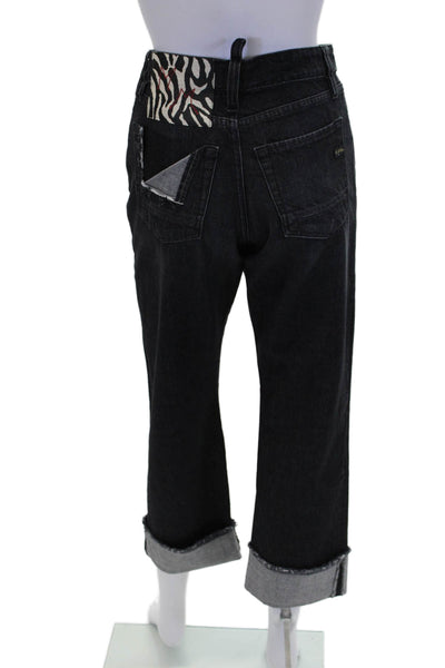 Maurizio Massimino Womens Cotton Cuffed High-Rise Distressed Jeans Black Size 38