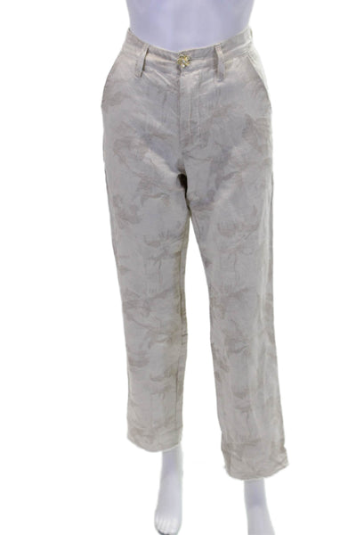 Maurizio Womens Cotton Floral Mid-Rise Cuffed Straight Trousers Beige Size 40