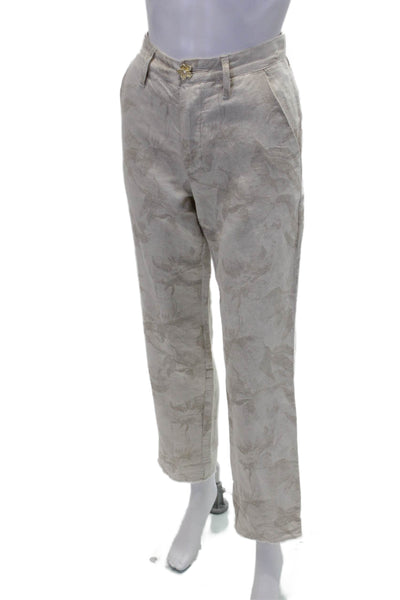 Maurizio Womens Cotton Floral Mid-Rise Cuffed Straight Trousers Beige Size 40