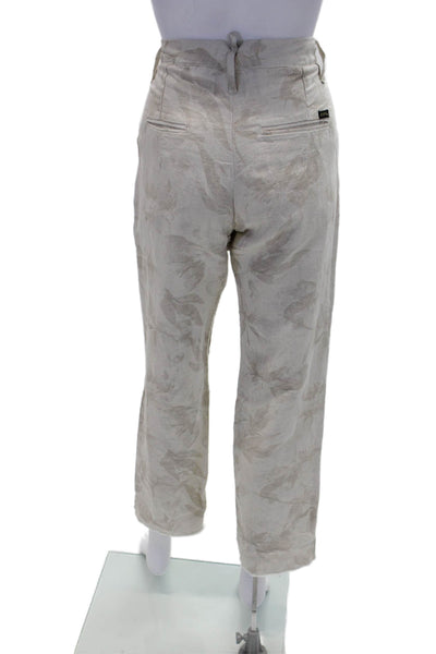 Maurizio Womens Cotton Floral Mid-Rise Cuffed Straight Trousers Beige Size 40