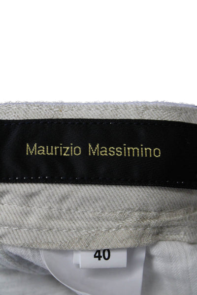 Maurizio Womens Cotton Floral Mid-Rise Cuffed Straight Trousers Beige Size 40