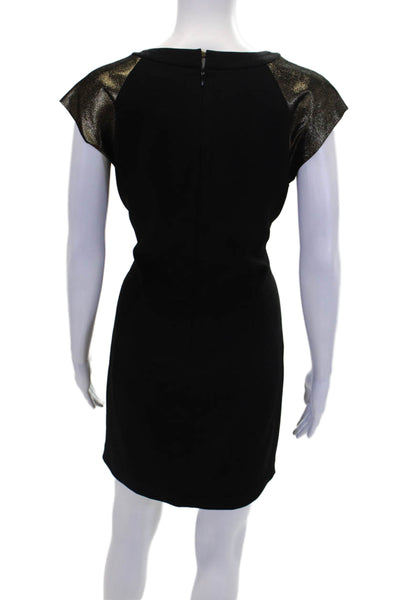 Trina Turk Women's Round Neck Sleeveless Mini Shift Dress Black Gold Size 4