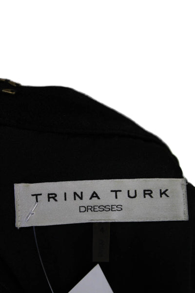 Trina Turk Women's Round Neck Sleeveless Mini Shift Dress Black Gold Size 4