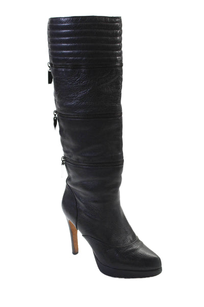 Geren Ford Womens Leather Zippered Mid-Calf High Heeled Boots Black Size 6