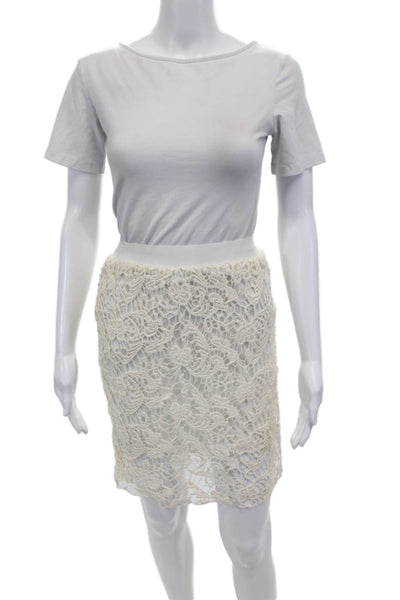 Sam & Lavi Womens Cotton Layered Stretch Straight Mini Skirt Cream Size S