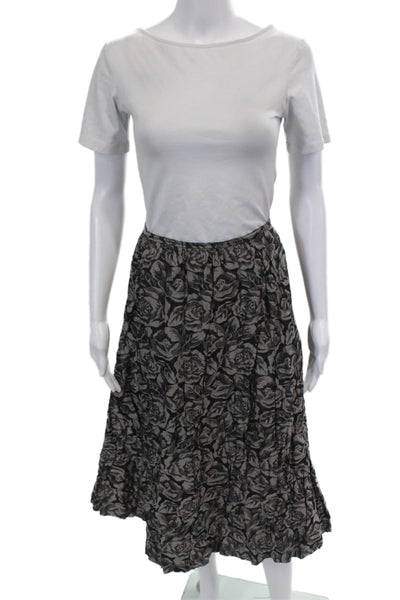 Maje Womens Gathered Waist Floral Print Long A-Line Skirt Dark Gray Size 8