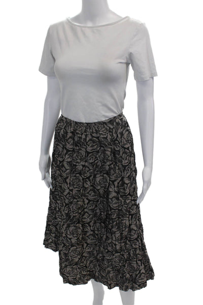 Maje Womens Gathered Waist Floral Print Long A-Line Skirt Dark Gray Size 8
