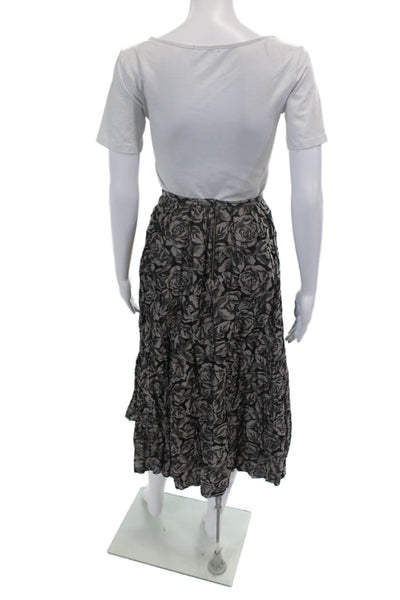 Maje Womens Gathered Waist Floral Print Long A-Line Skirt Dark Gray Size 8