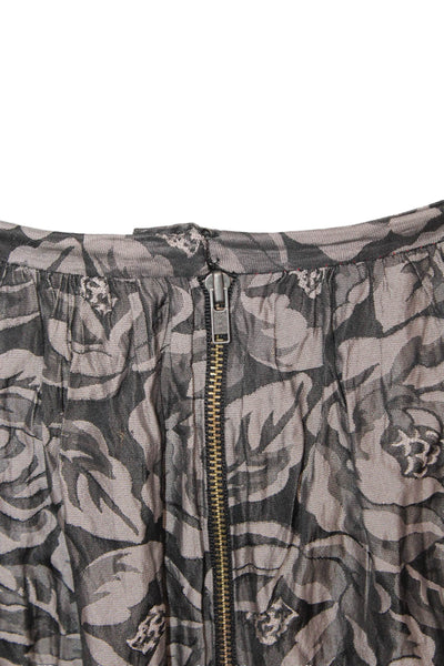 Maje Womens Gathered Waist Floral Print Long A-Line Skirt Dark Gray Size 8