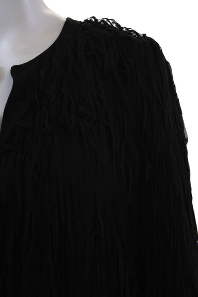 Myrang Womens Fringe Detail Hook Crew Neck Long Sleeve Jacket Black Size 40