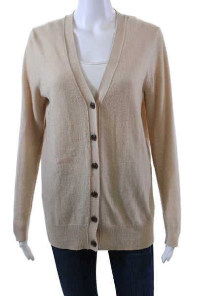 J Crew Womens Wool Blend V-Neck Button Up Cardigan Sweater Beige Size S