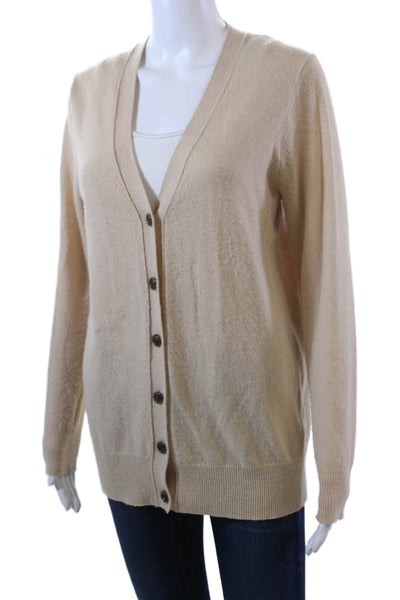 J Crew Womens Wool Blend V-Neck Button Up Cardigan Sweater Beige Size S