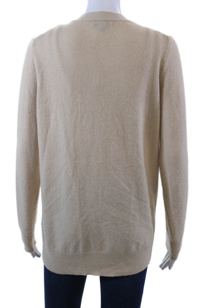 J Crew Womens Wool Blend V-Neck Button Up Cardigan Sweater Beige Size S
