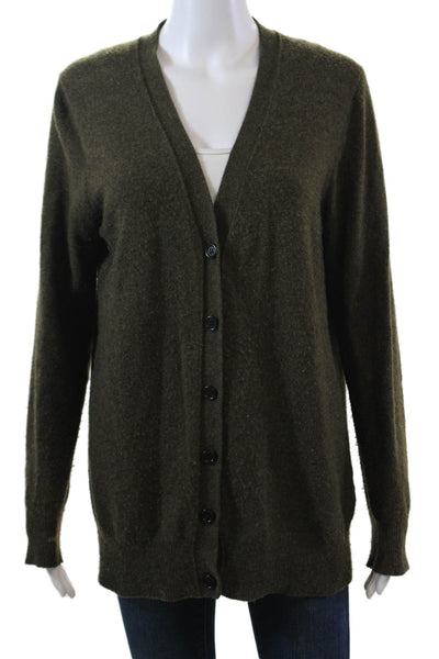 J Crew Womens Wool Blend V-Neck Button Up Cardigan Sweater Olive Size M