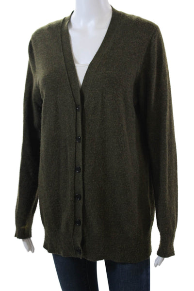J Crew Womens Wool Blend V-Neck Button Up Cardigan Sweater Olive Size M