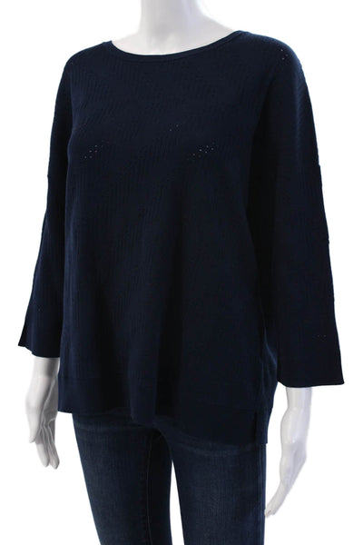 Kinross Womens Cotton Round Neck Long Sleeve Pullover Blouse Top Navy Size M