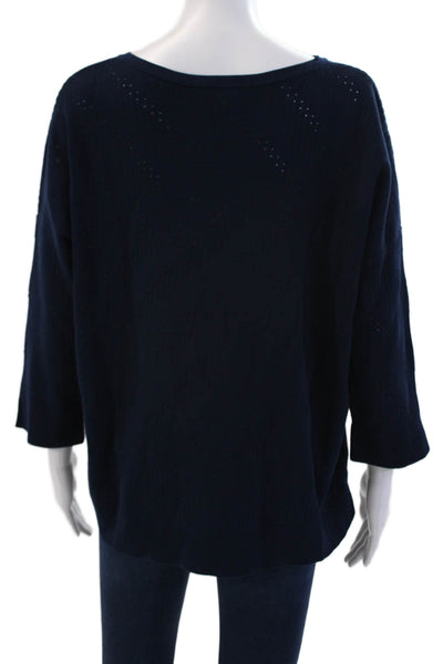 Kinross Womens Cotton Round Neck Long Sleeve Pullover Blouse Top Navy Size M