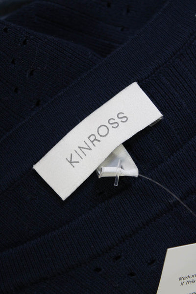 Kinross Womens Cotton Round Neck Long Sleeve Pullover Blouse Top Navy Size M