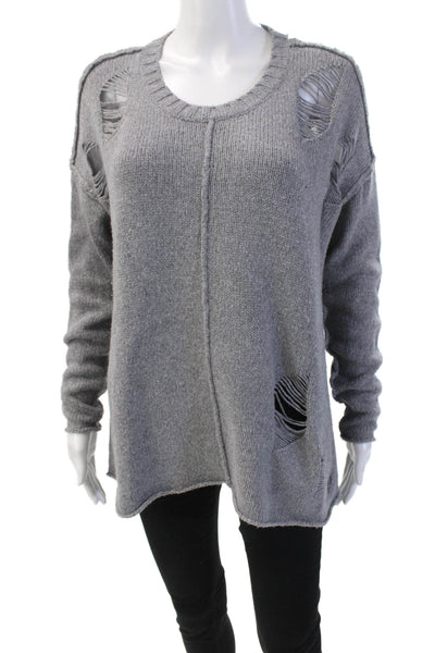 Philanthropy Womens Textured Knit Long Sleeve Round Neck Knit Sweater Gray Size