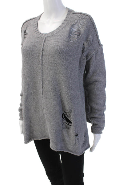 Philanthropy Womens Textured Knit Long Sleeve Round Neck Knit Sweater Gray Size