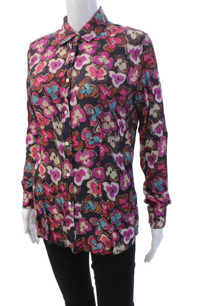 Sharis Womens Floral Collar Long Sleeve Button Down Shirt Purple Size 46