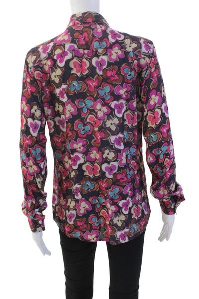 Sharis Womens Floral Collar Long Sleeve Button Down Shirt Purple Size 46