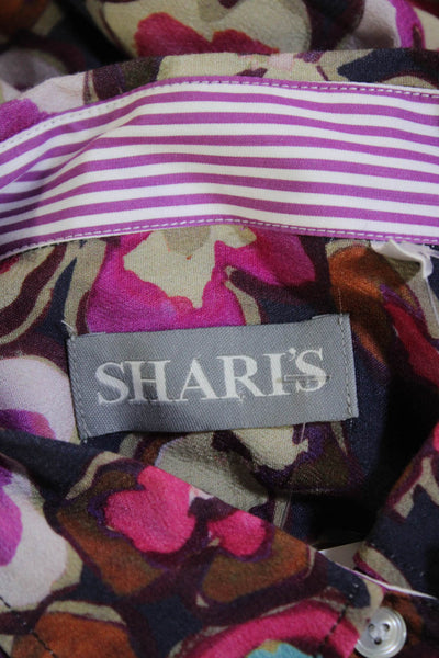 Sharis Womens Floral Collar Long Sleeve Button Down Shirt Purple Size 46