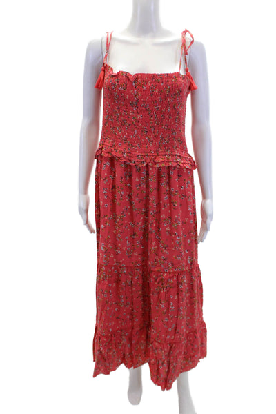 Lost + Wander Womens Floral Print Smocked A Line Maxi Dress Pink Size Large