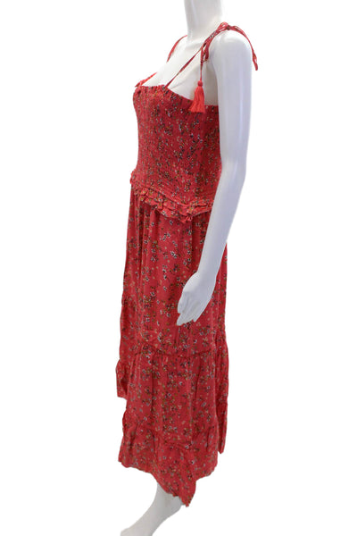 Lost + Wander Womens Floral Print Smocked A Line Maxi Dress Pink Size Large