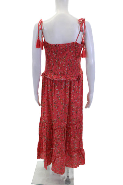 Lost + Wander Womens Floral Print Smocked A Line Maxi Dress Pink Size Large