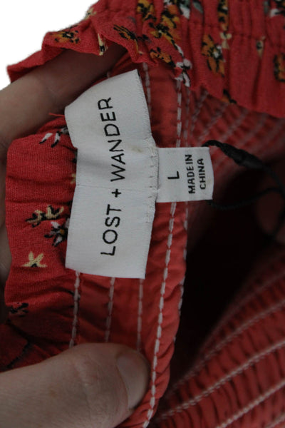 Lost + Wander Womens Floral Print Smocked A Line Maxi Dress Pink Size Large