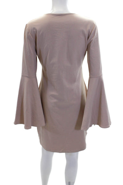 Susana Monaco Womens Long Flare Sleeves Body Con Dress Nude Beige Size Large