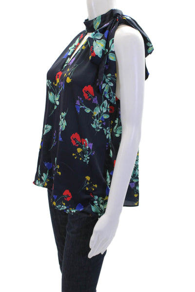 Parker Womens Floral Print Halter Neck Sleeveless Tank Top Navy Blue Size Large