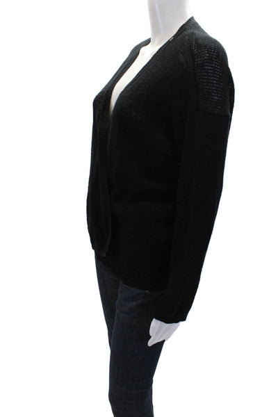 Eileen Fisher Womens Linen V-Neck Open Front Cardigan Sweater Black Size XS