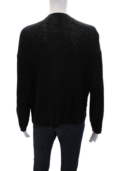 Eileen Fisher Womens Linen V-Neck Open Front Cardigan Sweater Black Size XS