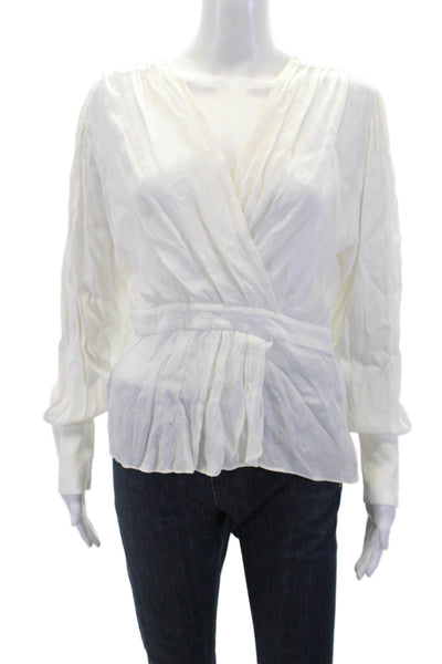 The Kooples Womens Sheer V-Neck Pleated Waist Long Sleeve Blouse White Size 1