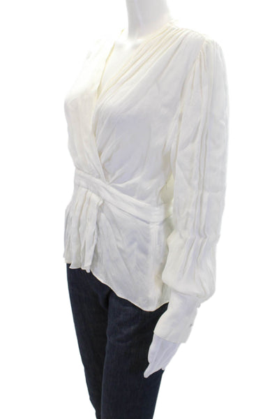 The Kooples Womens Sheer V-Neck Pleated Waist Long Sleeve Blouse White Size 1
