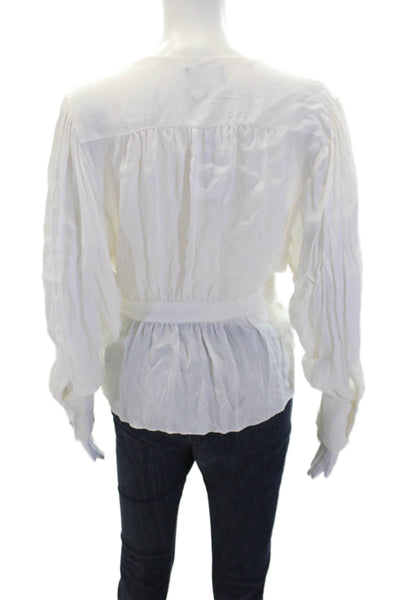 The Kooples Womens Sheer V-Neck Pleated Waist Long Sleeve Blouse White Size 1