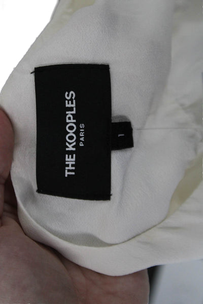 The Kooples Womens Sheer V-Neck Pleated Waist Long Sleeve Blouse White Size 1