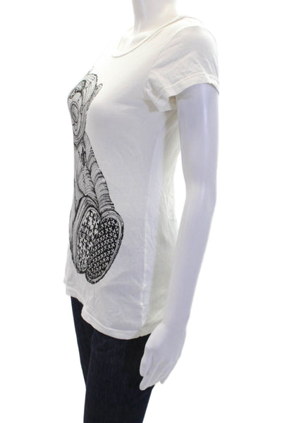 Lauren Moshi Womens Cotton Short Sleeve Teddy Bear Motif T-Shirt White Size XS