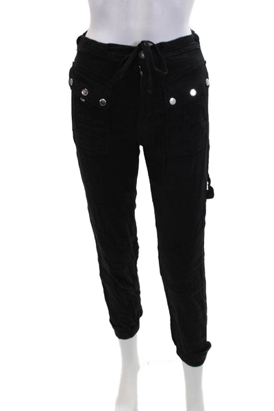 The Kooples Jeans Womens Linen Blend Mid-Rise Tapered Pants Black Size 32