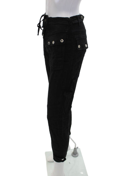 The Kooples Jeans Womens Linen Blend Mid-Rise Tapered Pants Black Size 32