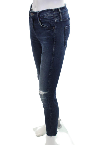 Mother Womens Cotton Distressed Five Pocket Mid-Rise Skinny Jeans Navy Size 25