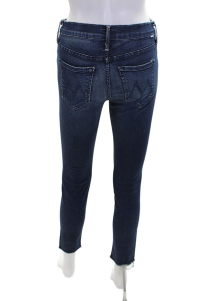 Mother Womens Cotton Distressed Five Pocket Mid-Rise Skinny Jeans Navy Size 25