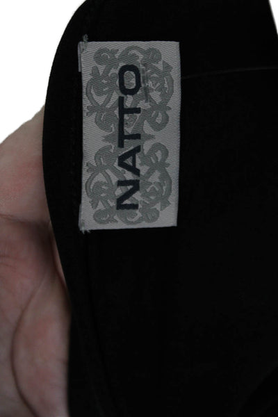 Natto Womens Leather Trim Scoop Neck Long Sleeve Blouse Top Black Size M