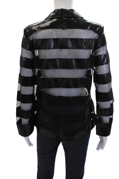 Natto Womens Leather Mesh Trim Collar Zip Up Long Sleeve Jacket Black Size M