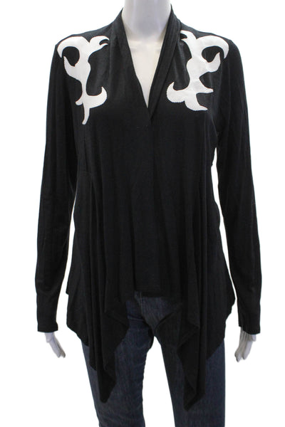Natto Womens Leather Trim Open Front Long Sleeve Cardigan Top Black Size M