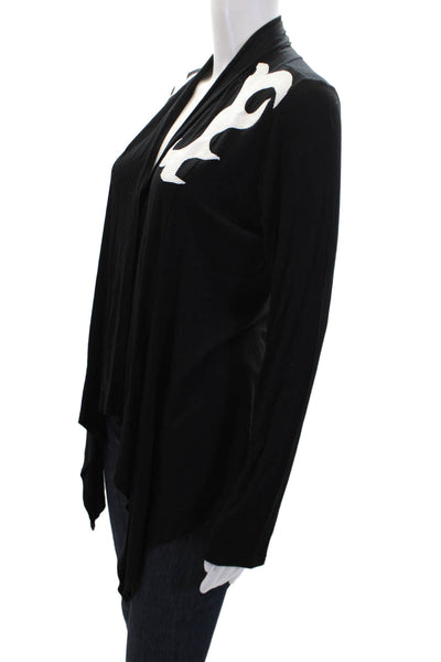 Natto Womens Leather Trim Open Front Long Sleeve Cardigan Top Black Size M