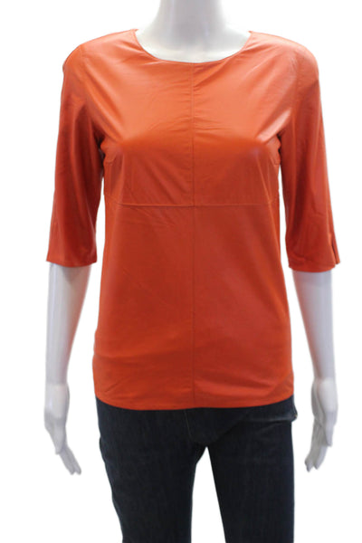 In Transit 2 Womens Leather Crew Neck Zip Back Blouse Top Orange Size XS