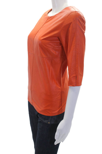 In Transit 2 Womens Leather Crew Neck Zip Back Blouse Top Orange Size XS